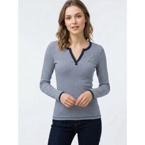 Lacoste Women’s Blue Striped Longsleeve Shirt Size XS